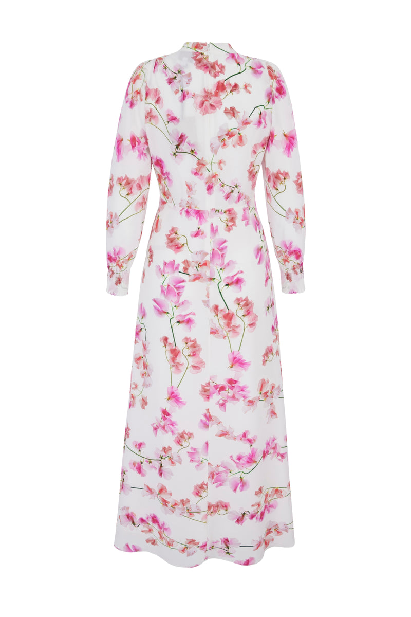 Load image into Gallery viewer, Georgina Silk Tea Dress Sweet Peas - ARCHIVE SALE