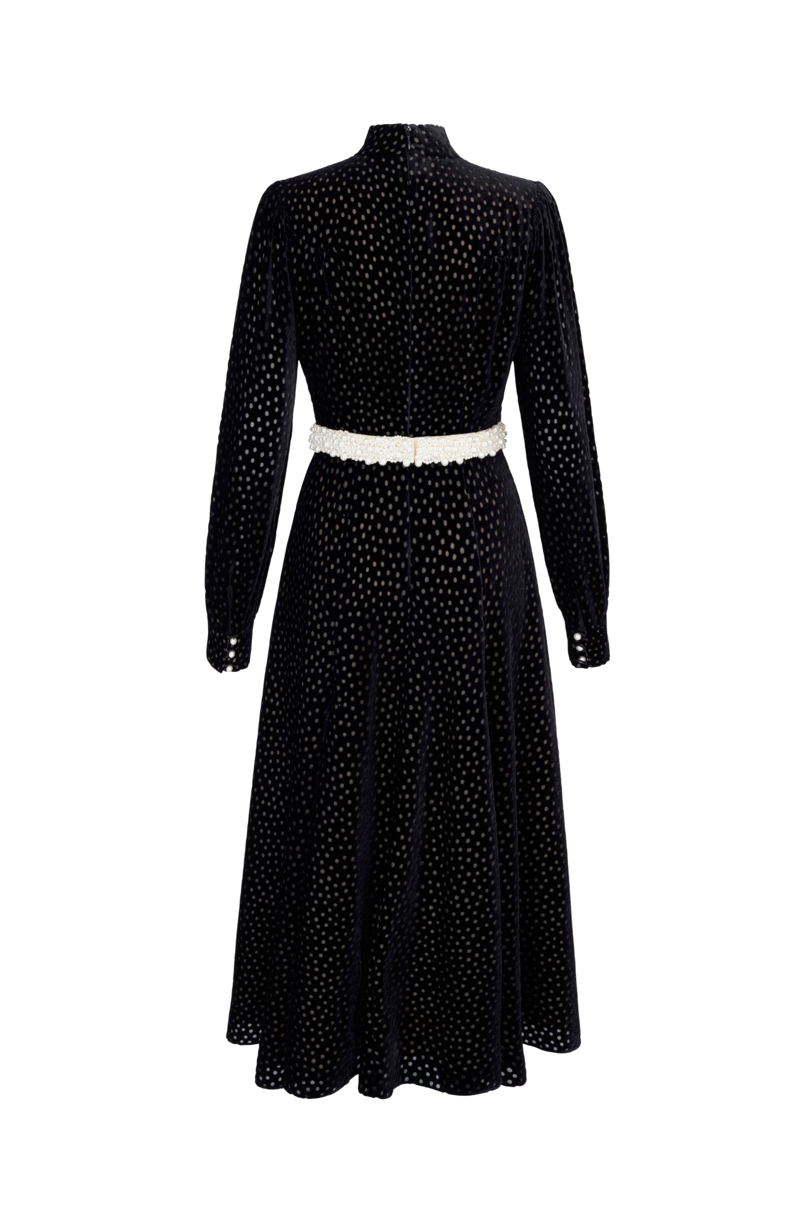 Biarritz Dress Black Polka Dot Velvet | Suzannah London