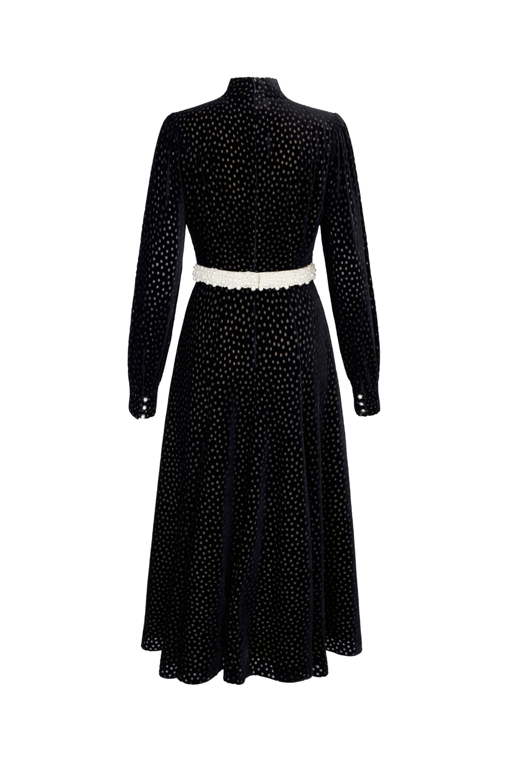 Load image into Gallery viewer, Biarritz Dress Black Polka Dot Velvet