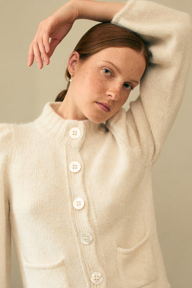 Load image into Gallery viewer, Bruton Knitted Wool Silk Cardigan Cream