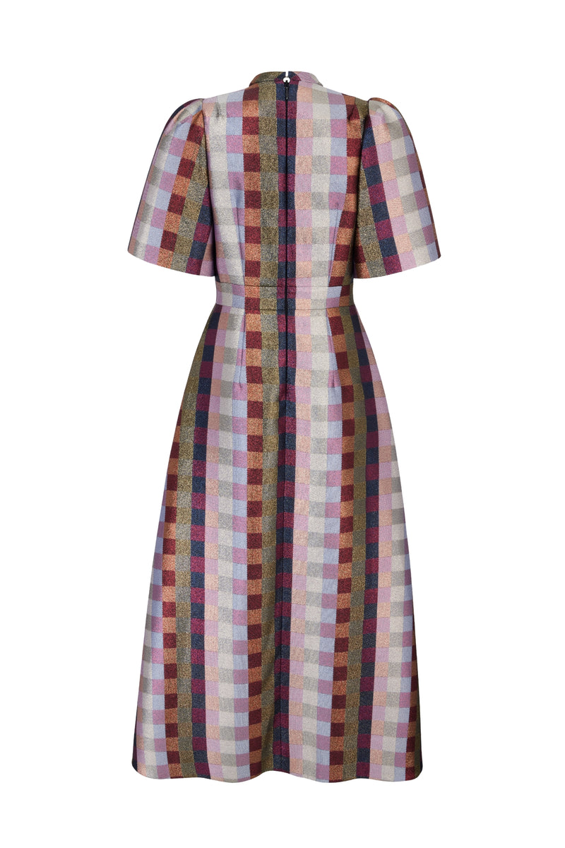 Load image into Gallery viewer, Delphine Dress Metallic Check