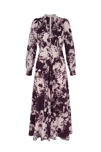 Grandad Silk Tea Dress Floral Tiles