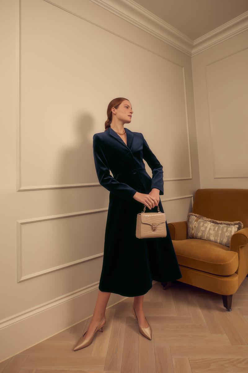 Load image into Gallery viewer, Louisa Coat Dress Velvet Navy