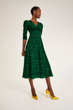 Load image into Gallery viewer, Adela Tea Dress Green Ink leaves
