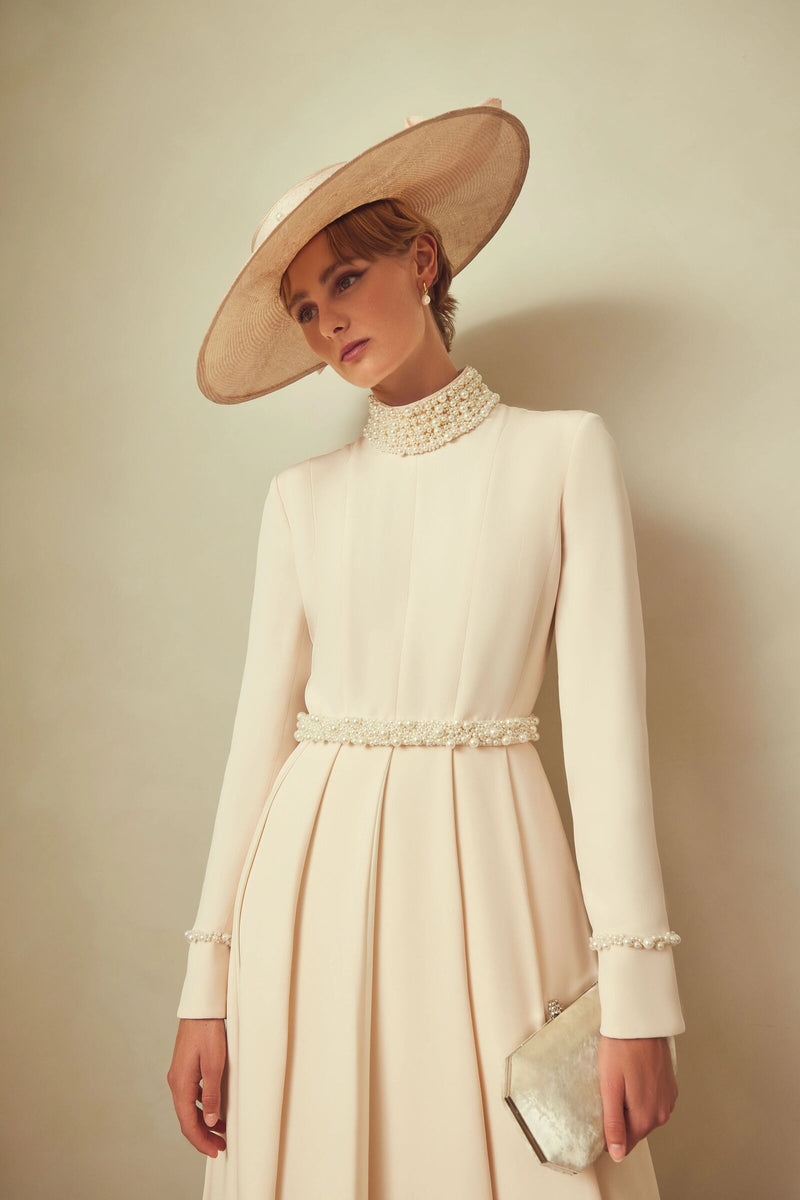 Load image into Gallery viewer, Adelyn Dress Blush and Pearl Silk Cady