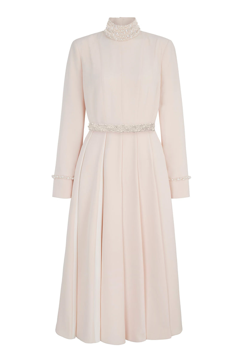 Load image into Gallery viewer, Adelyn Dress Blush and Pearl Silk Cady