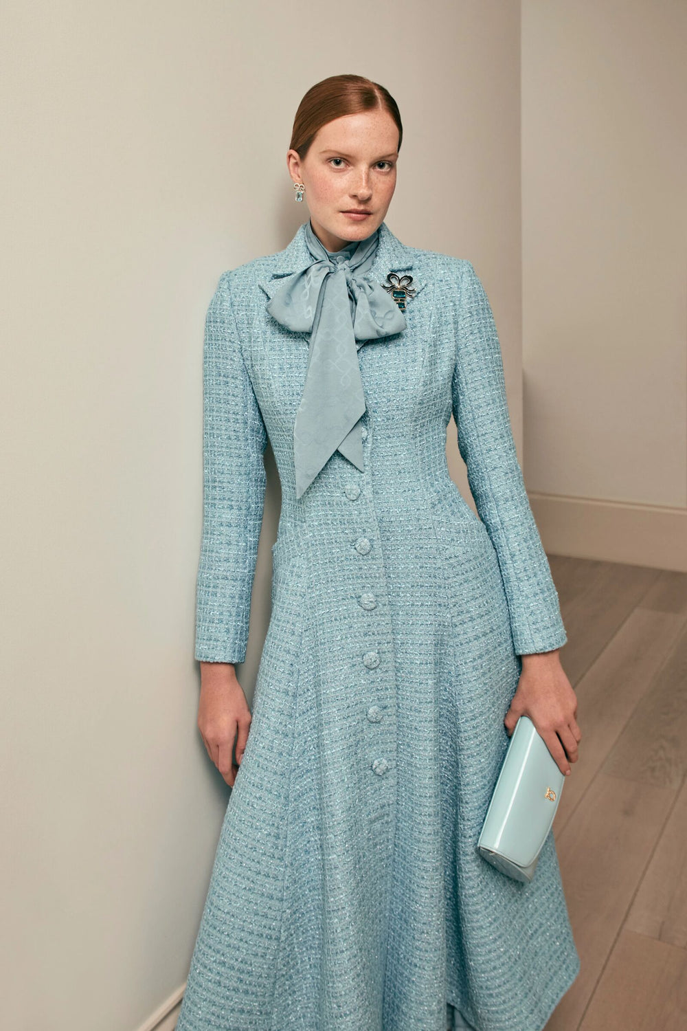 Load image into Gallery viewer, Alabama Coat Dress Ribbon Tweed Heritage Blue