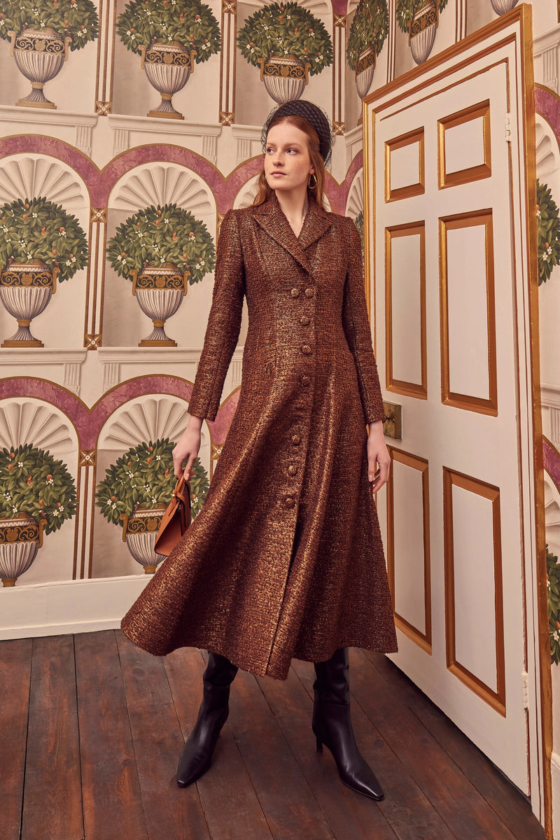 Load image into Gallery viewer, Alabama Coat Dress Copper Metallic Tweed - ARCHIVE SALE