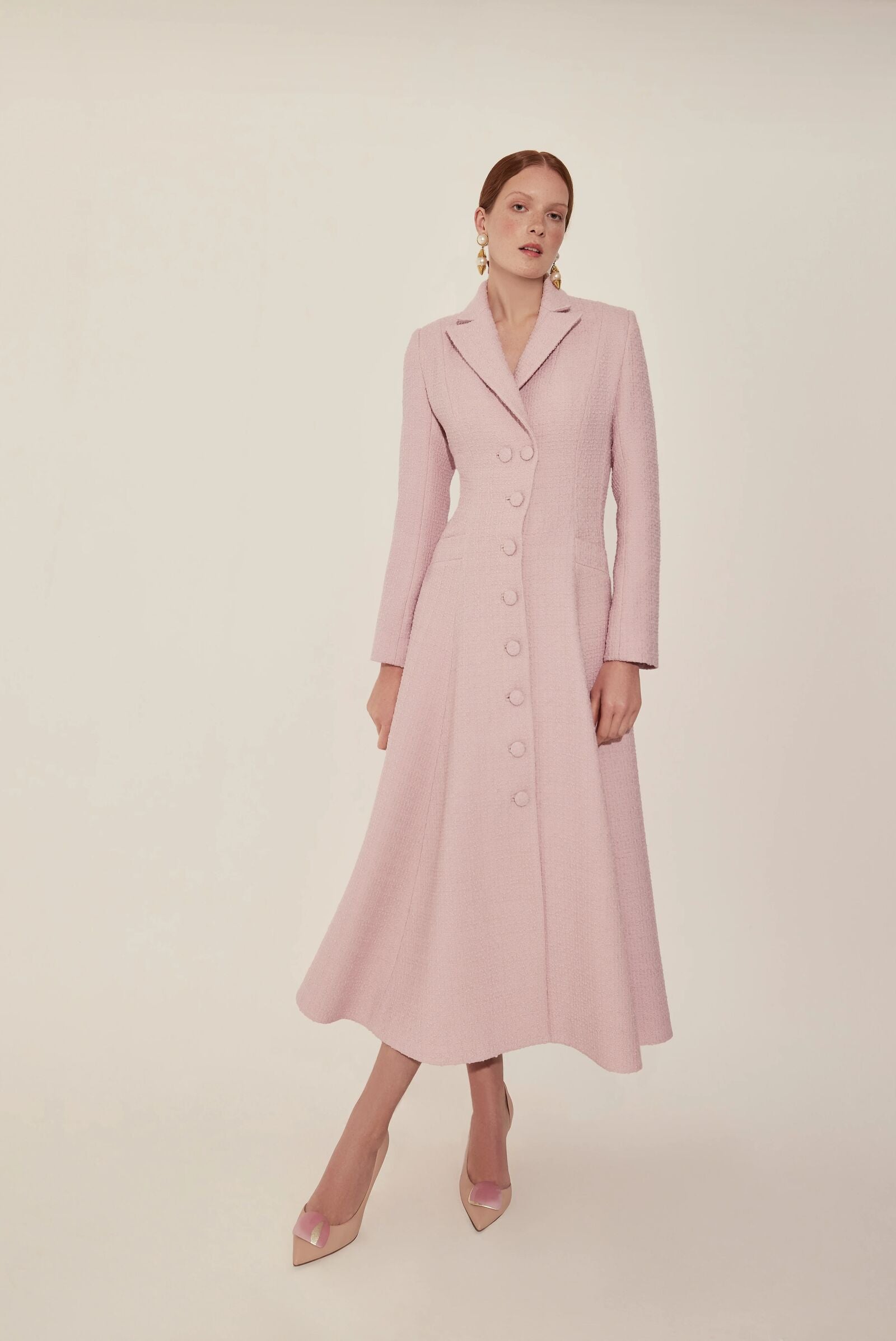 Alabama Coat Vintage Pink Bouclé Tweed | Suzannah London