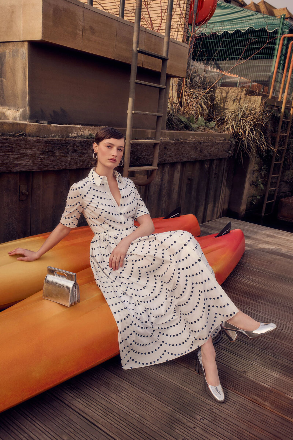 Load image into Gallery viewer, Albi Cotton Shirt Dress Scallop Dots