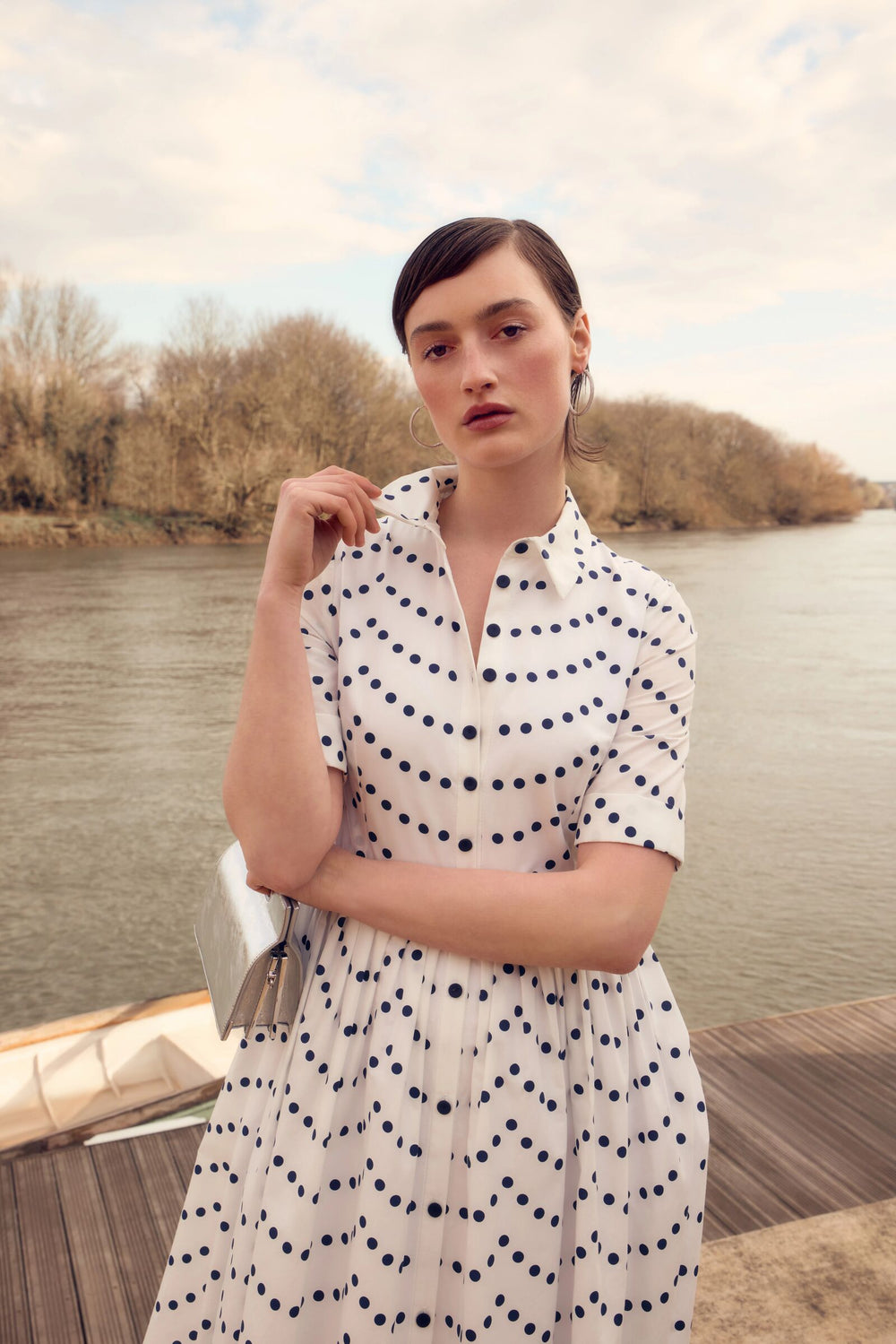 Load image into Gallery viewer, Albi Cotton Shirt Dress Scallop Dots
