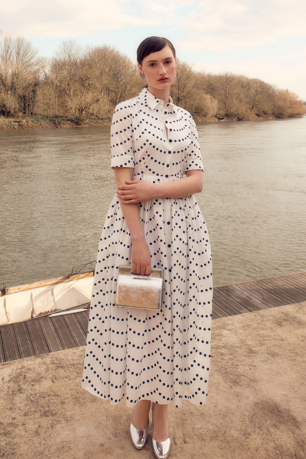 Load image into Gallery viewer, Albi Cotton Shirt Dress Scallop Dots