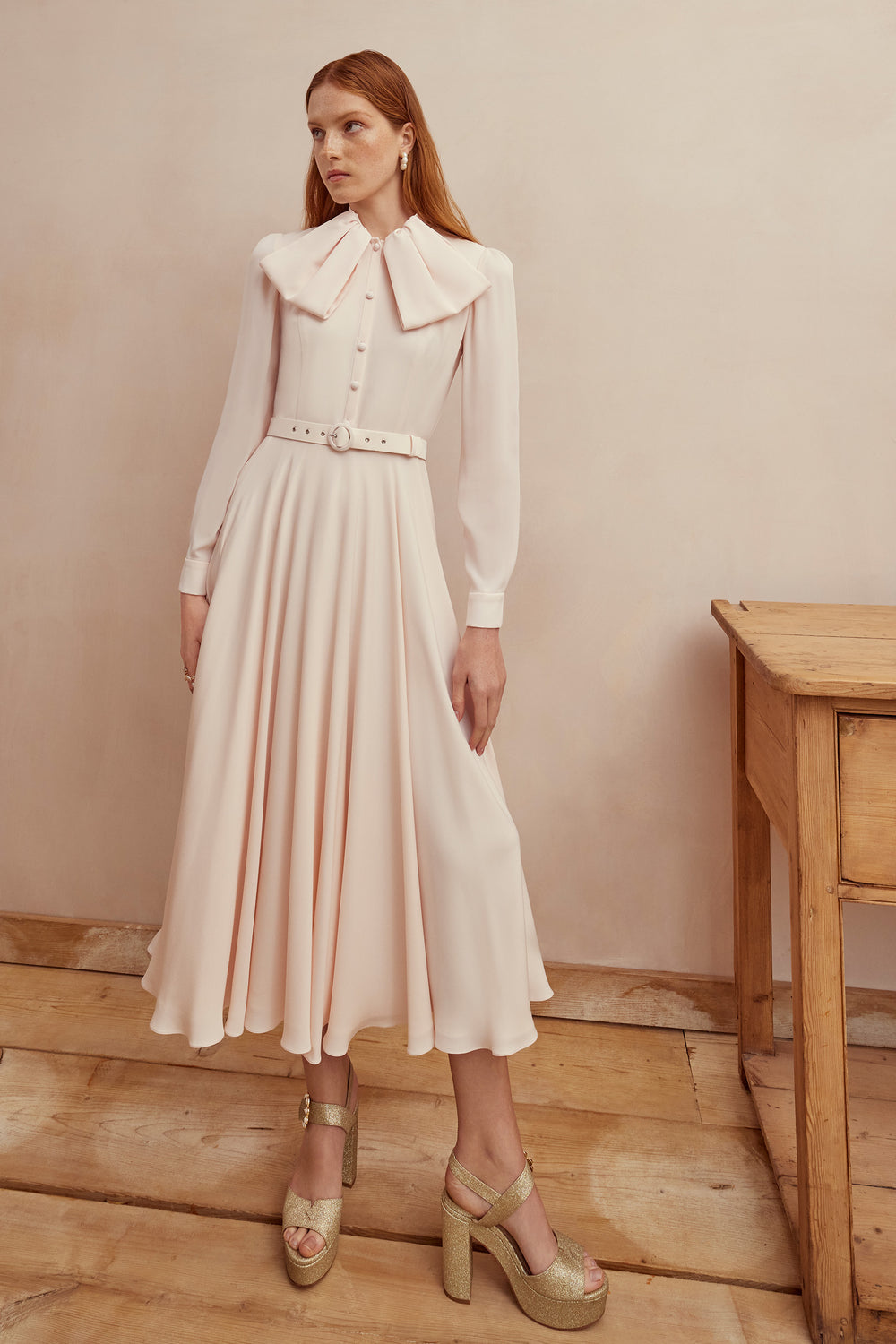 Load image into Gallery viewer, Allison Pure Dress Peachy Cream Silk Crepe