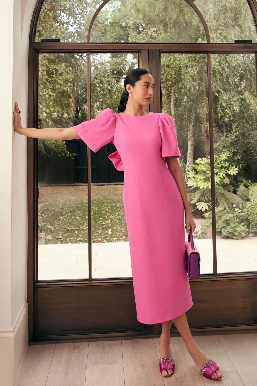 Load image into Gallery viewer, Annabel Bow Shift Dress 26 Raspberry