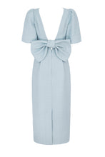 Load image into Gallery viewer, Annabel Bow Midi Dress 26 Ribbon Tweed Dusty Blue