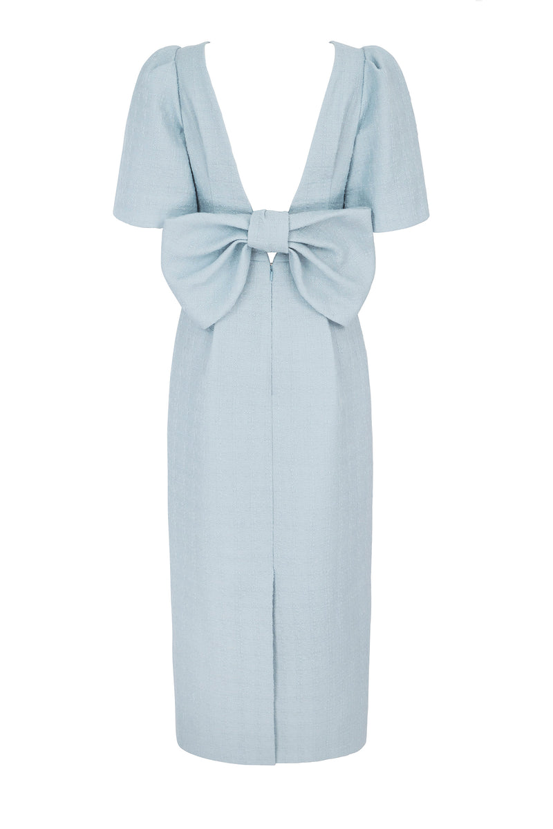 Load image into Gallery viewer, Annabel Bow Midi Dress 26 Tweed Dusty Blue