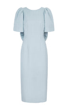 Load image into Gallery viewer, Annabel Bow Midi Dress 26 Ribbon Tweed Dusty Blue