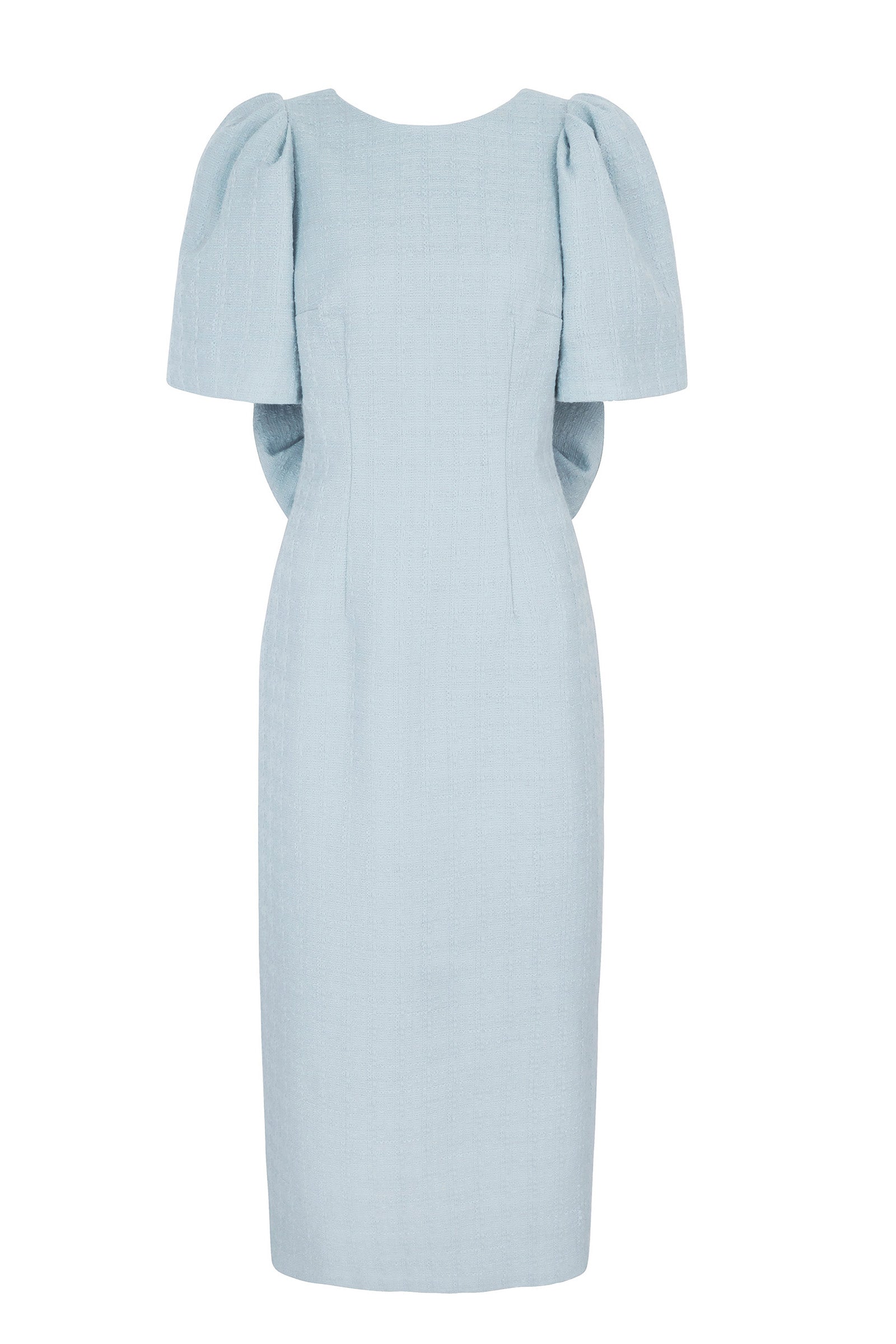 Annabel Bow Midi Dress 26 Ribbon Tweed Dusty Blue
