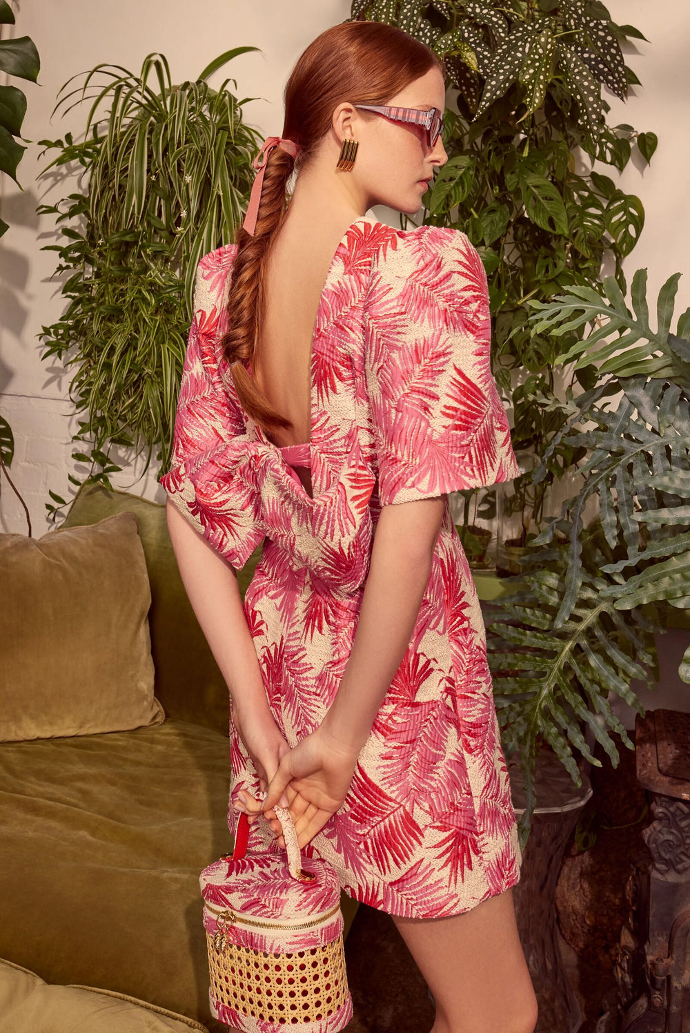 Load image into Gallery viewer, Annabel Bow Dress Palm Jacquard