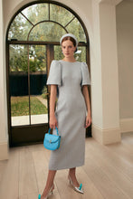 Load image into Gallery viewer, Annabel Bow Midi Dress 26 Ribbon Tweed Dusty Blue