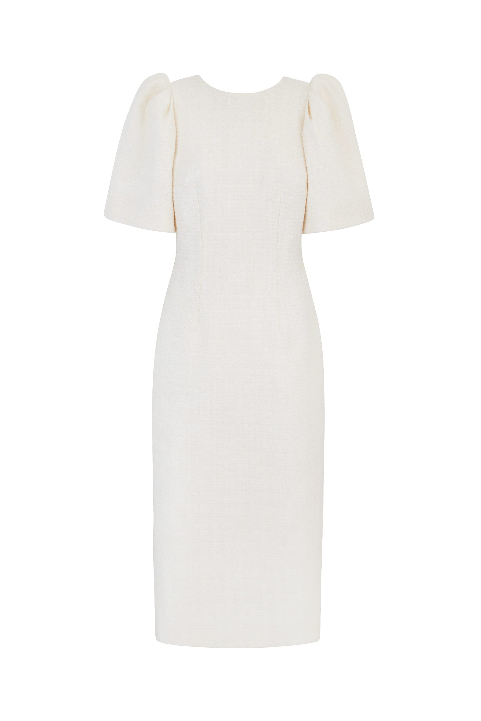 Annabel Bow Midi Dress Ribbon Tweed Cream