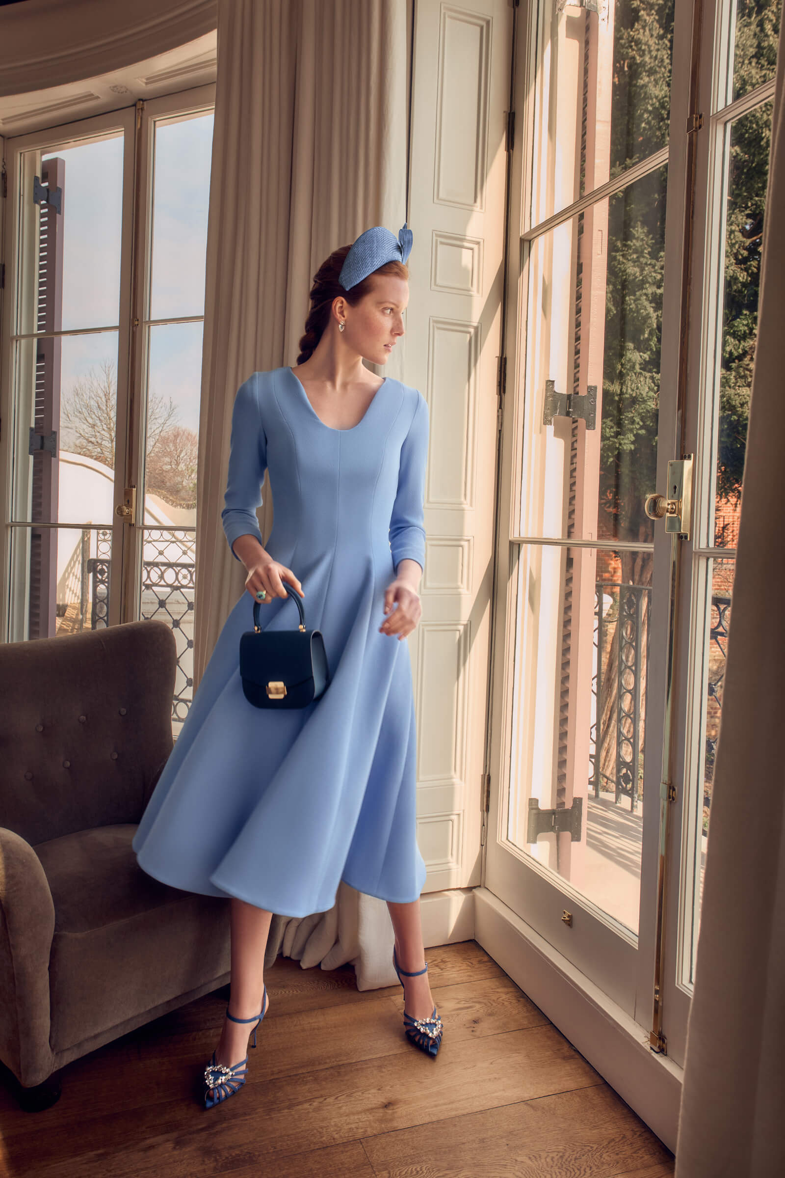 Suzannah London | Arlena Midi Fit and Flare Dress in Breeze Blue Cloqu | Mother of The Bride | Formal Gowns Suzannah London | Arlena Midi Fit and Flare Dress in Breeze Blue Cloqu | Mother of The Bride | Formal Gowns