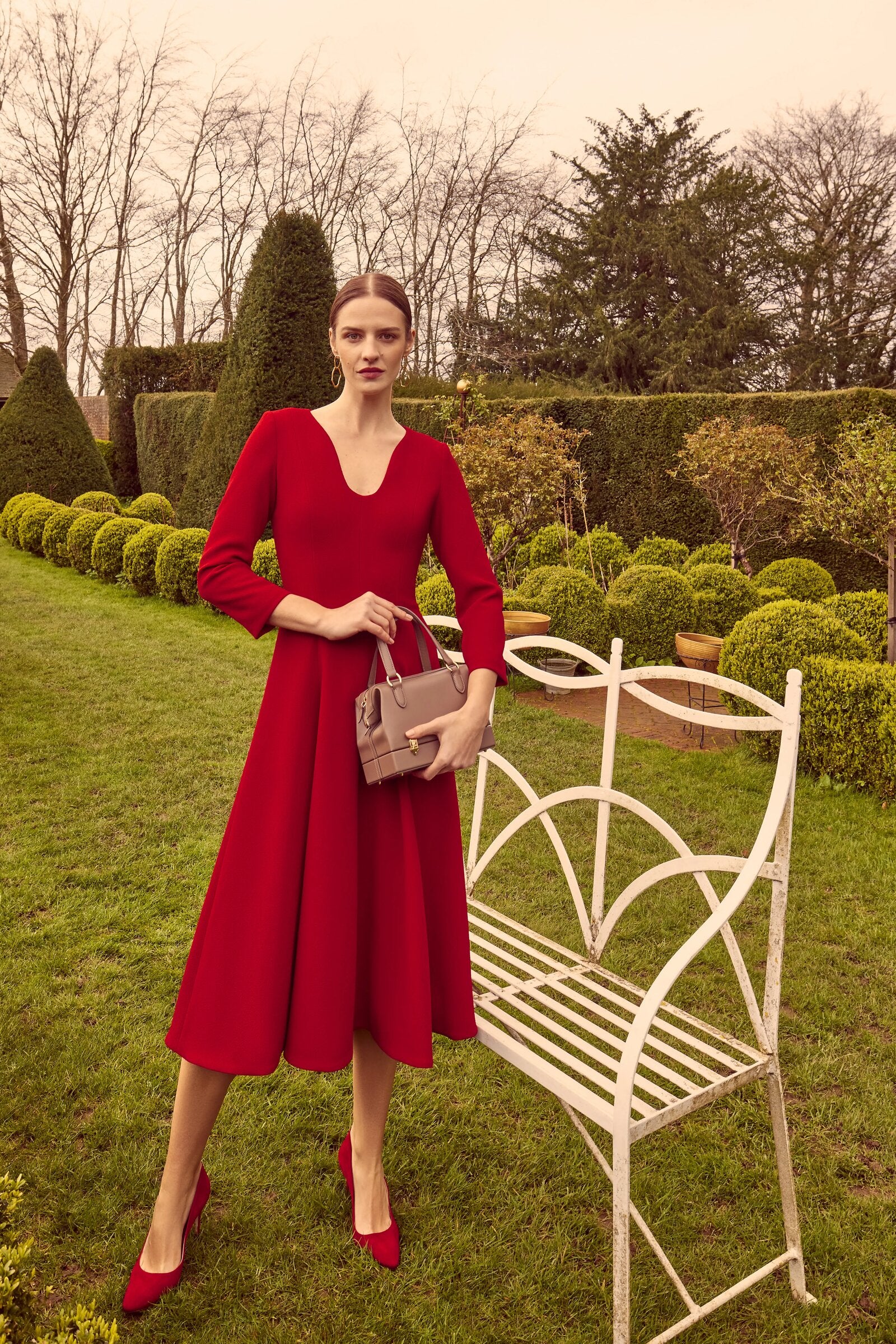 Arlena Midi Dress Ruby Cloqué Luxury Occasion Dresses Suzannah