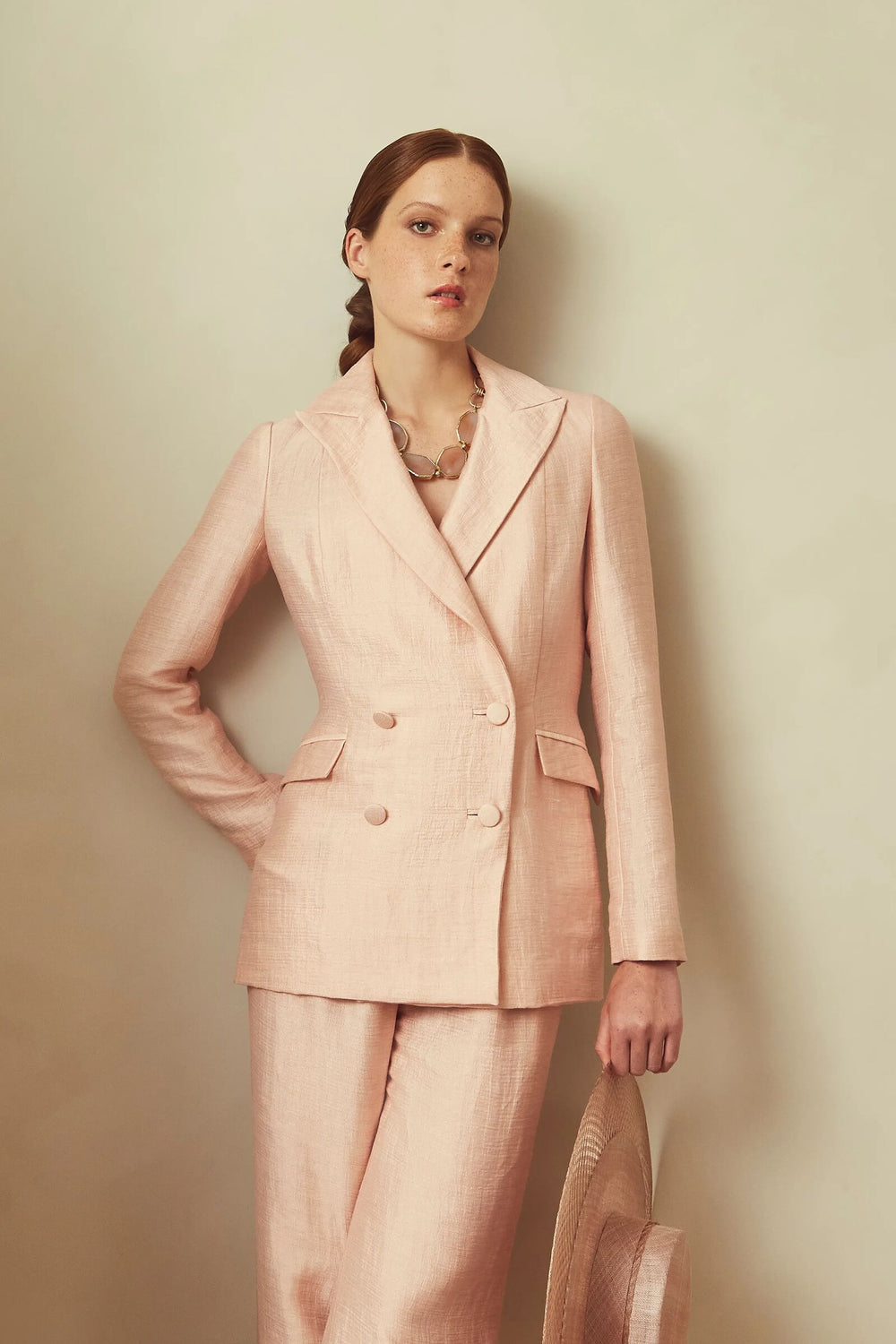 Load image into Gallery viewer, Rappalo Double Breasted Blazer Pink Luxe Linen