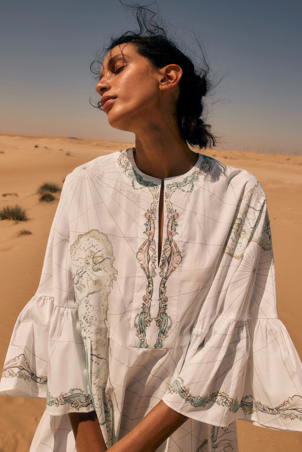 Load image into Gallery viewer, Barbados Maps Cotton Kaftan Dress (below knee)