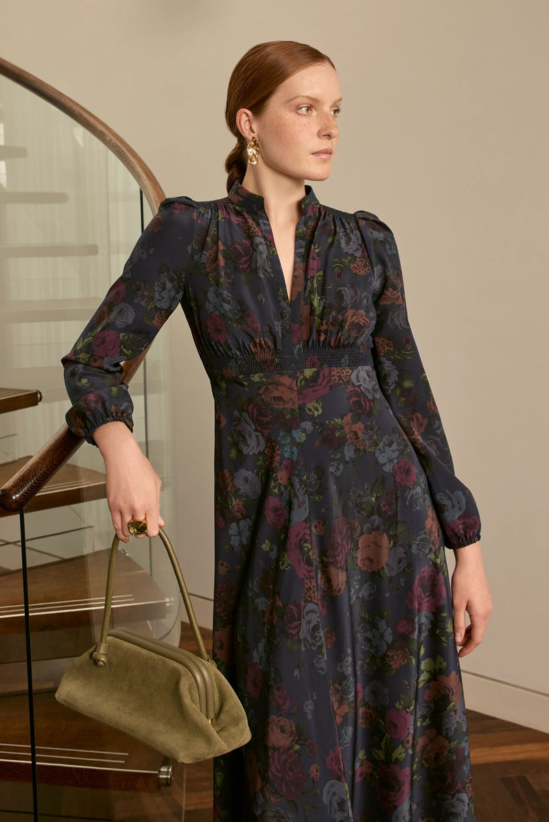 Load image into Gallery viewer, Baroque Silk Tea Dress Château Wallpaper