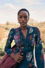Load image into Gallery viewer, Baroque Silk Tea Dress Midnight Painterly Floral