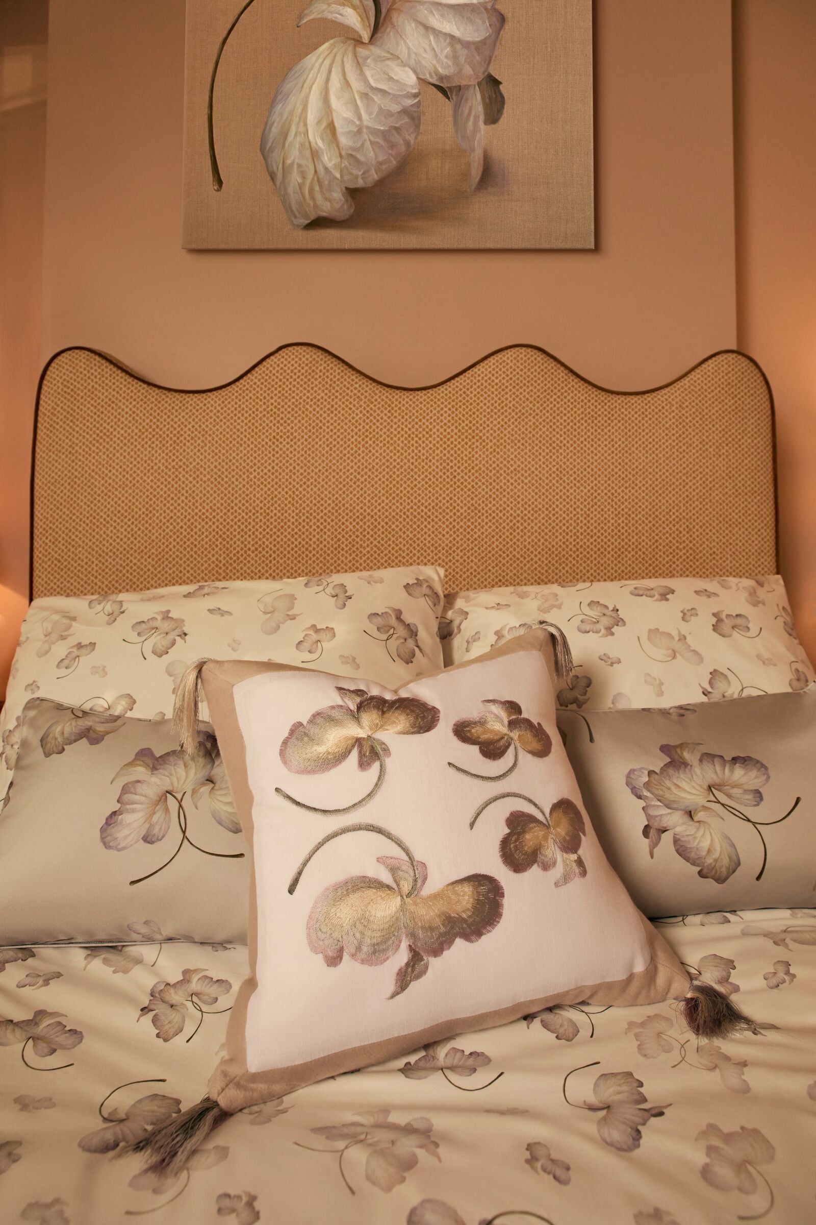 Embroidered Cashmere and Cotton  Hydrangea Leaf Cushion x Marieluise Bantel