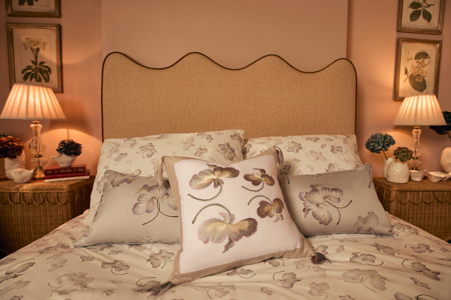 Slim Rectangular Throw Pillows Silk Twill Hydrangea Leaves Taupe x MarieLuise Bantel