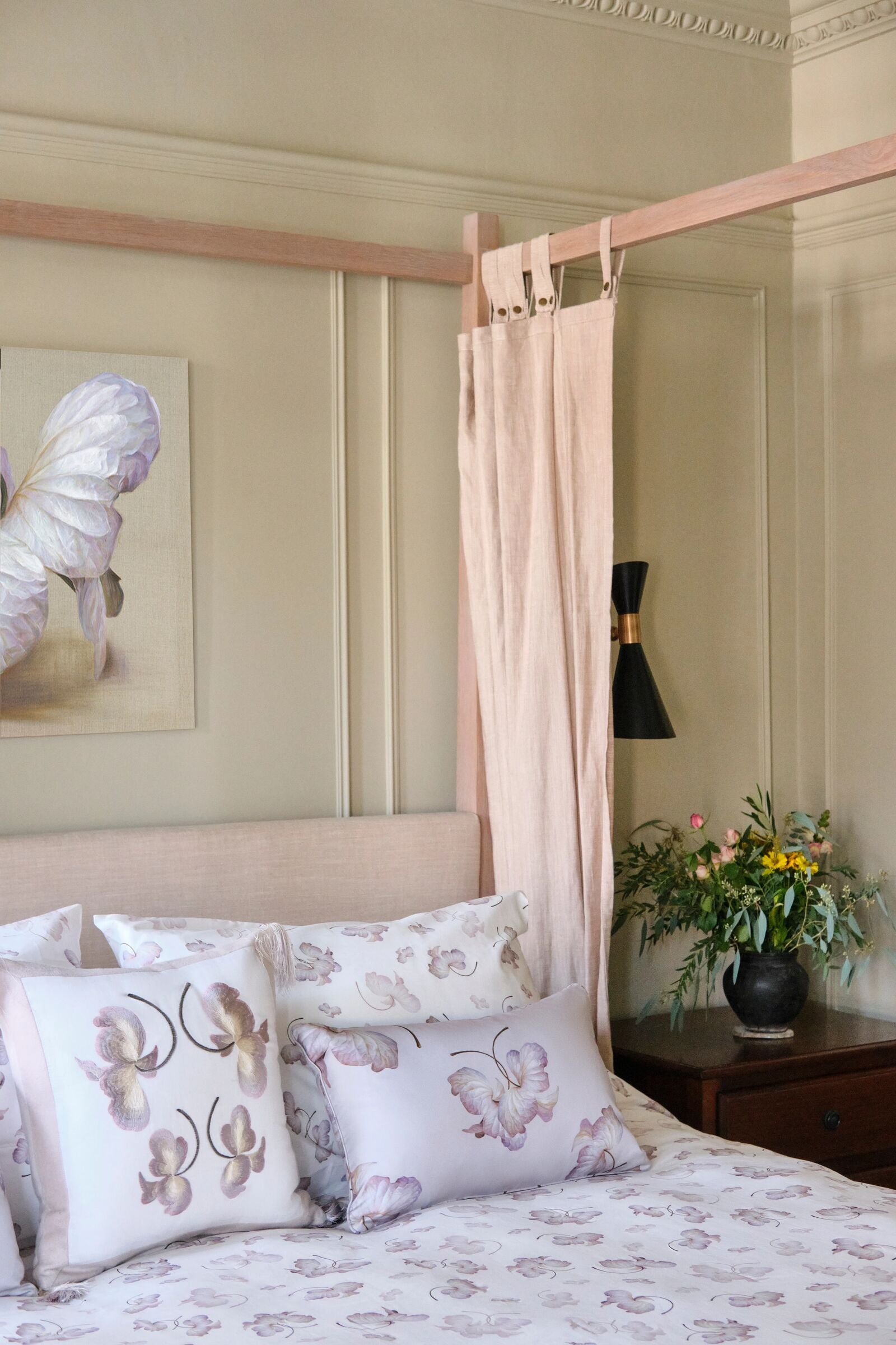 Embroidered Cashmere and Cotton  Hydrangea Leaf Cushion x Marieluise Bantel