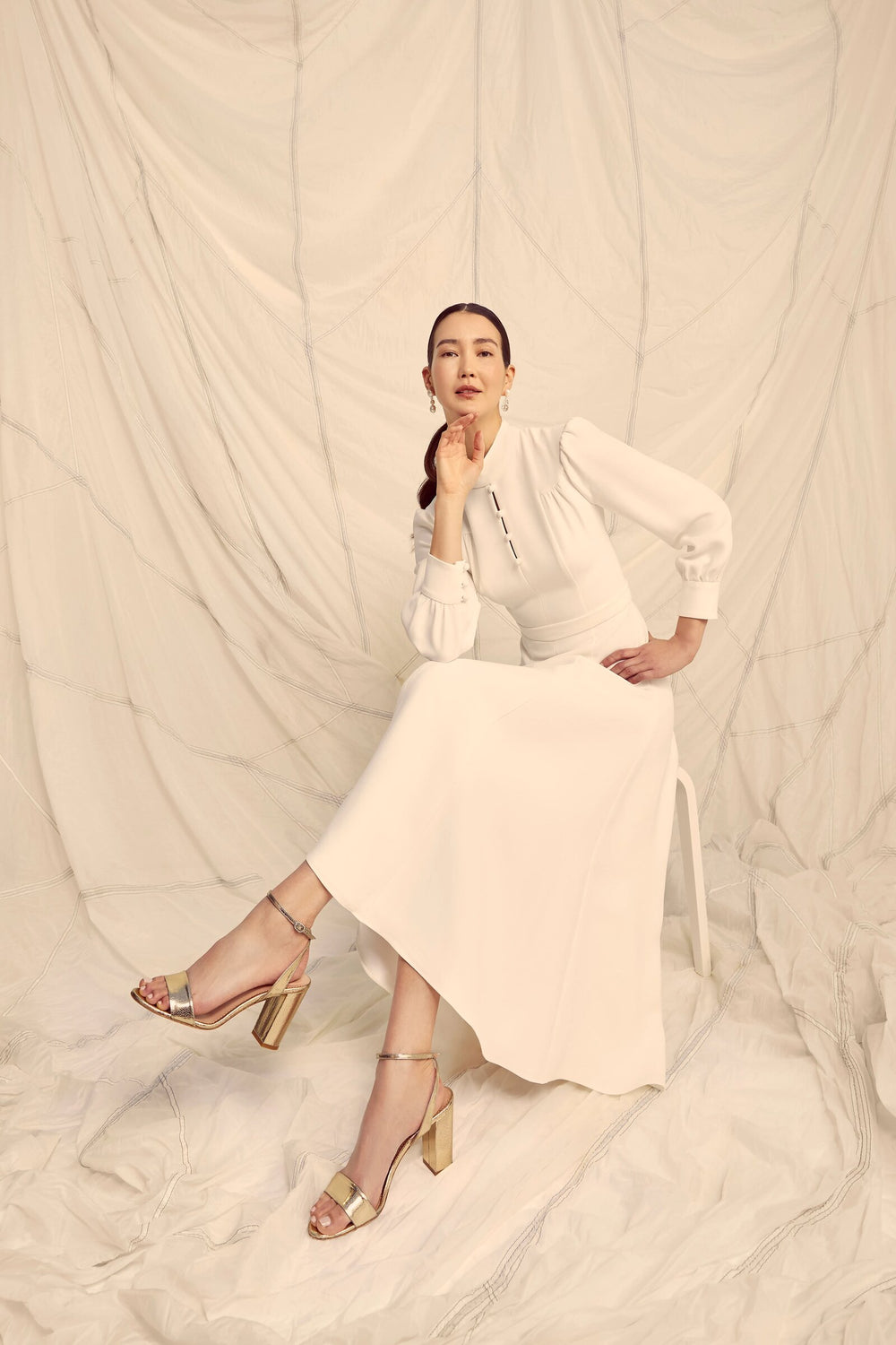 Load image into Gallery viewer, Biarritz Dress Ivory Silk Crepe