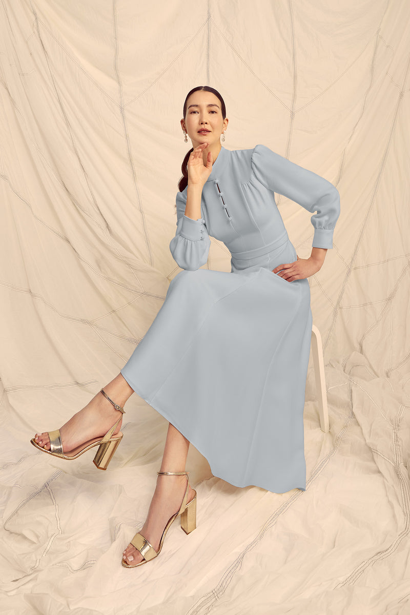 Load image into Gallery viewer, Biarritz Dress Breeze Blue Silk Crepe Cady