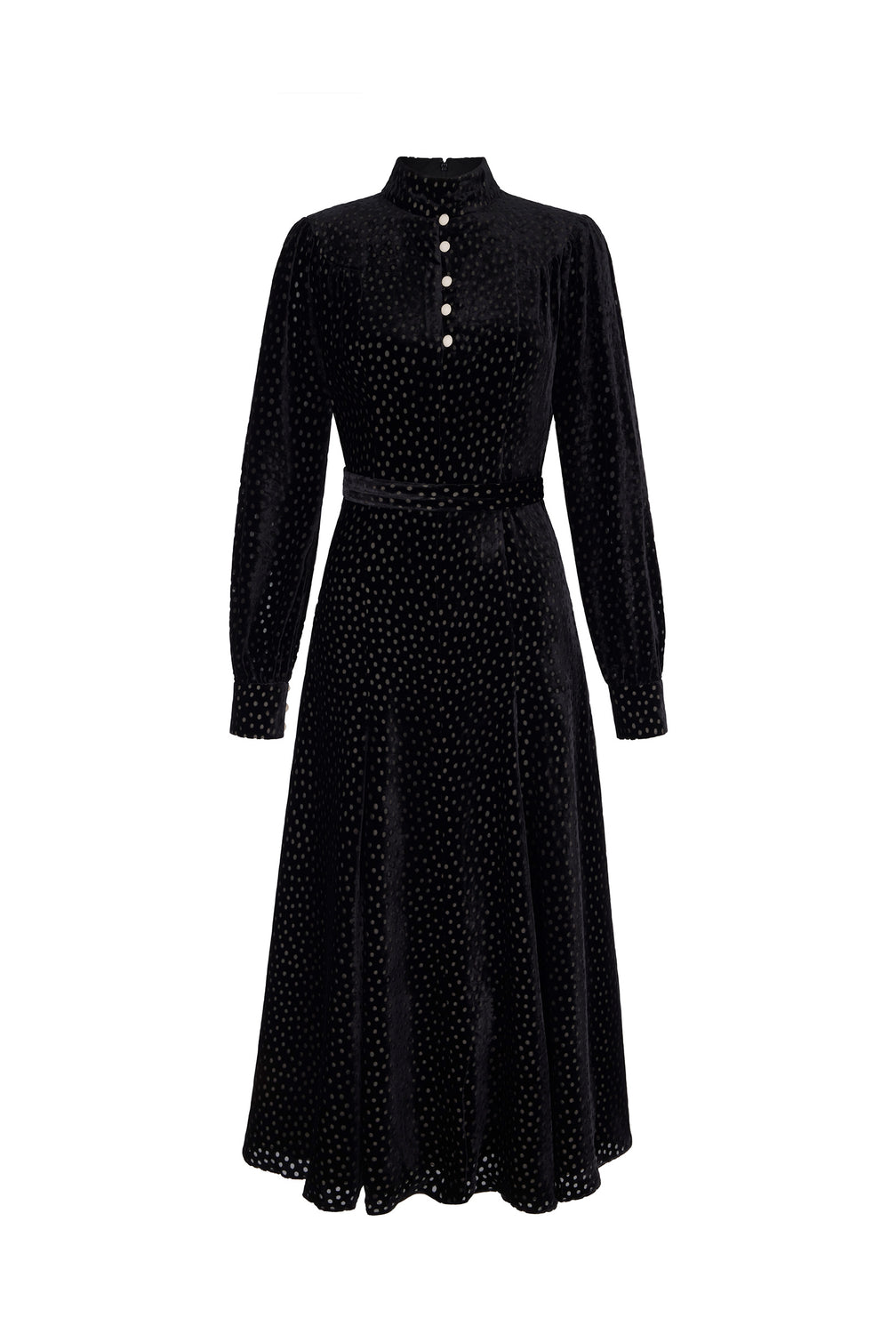 Load image into Gallery viewer, Biarritz Dress Black Polka Dot Velvet