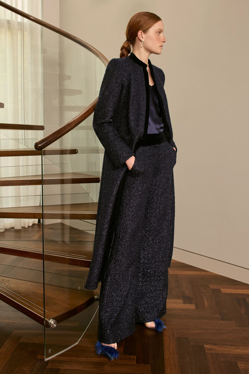 Load image into Gallery viewer, Brooklyn Wide Leg Trousers Metallic Tweed Navy
