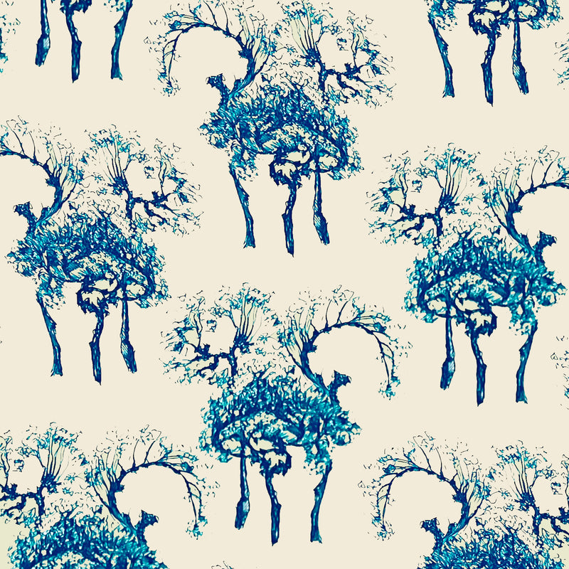 Load image into Gallery viewer, Blue Trees Toile De Jouy Crepe De Chine