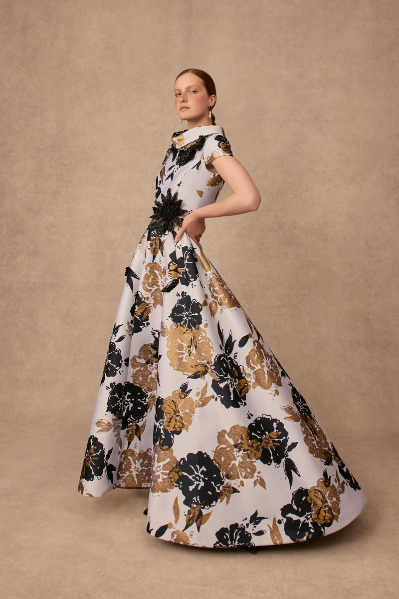 Load image into Gallery viewer, Blythe Gown Bold Floral Jacquard