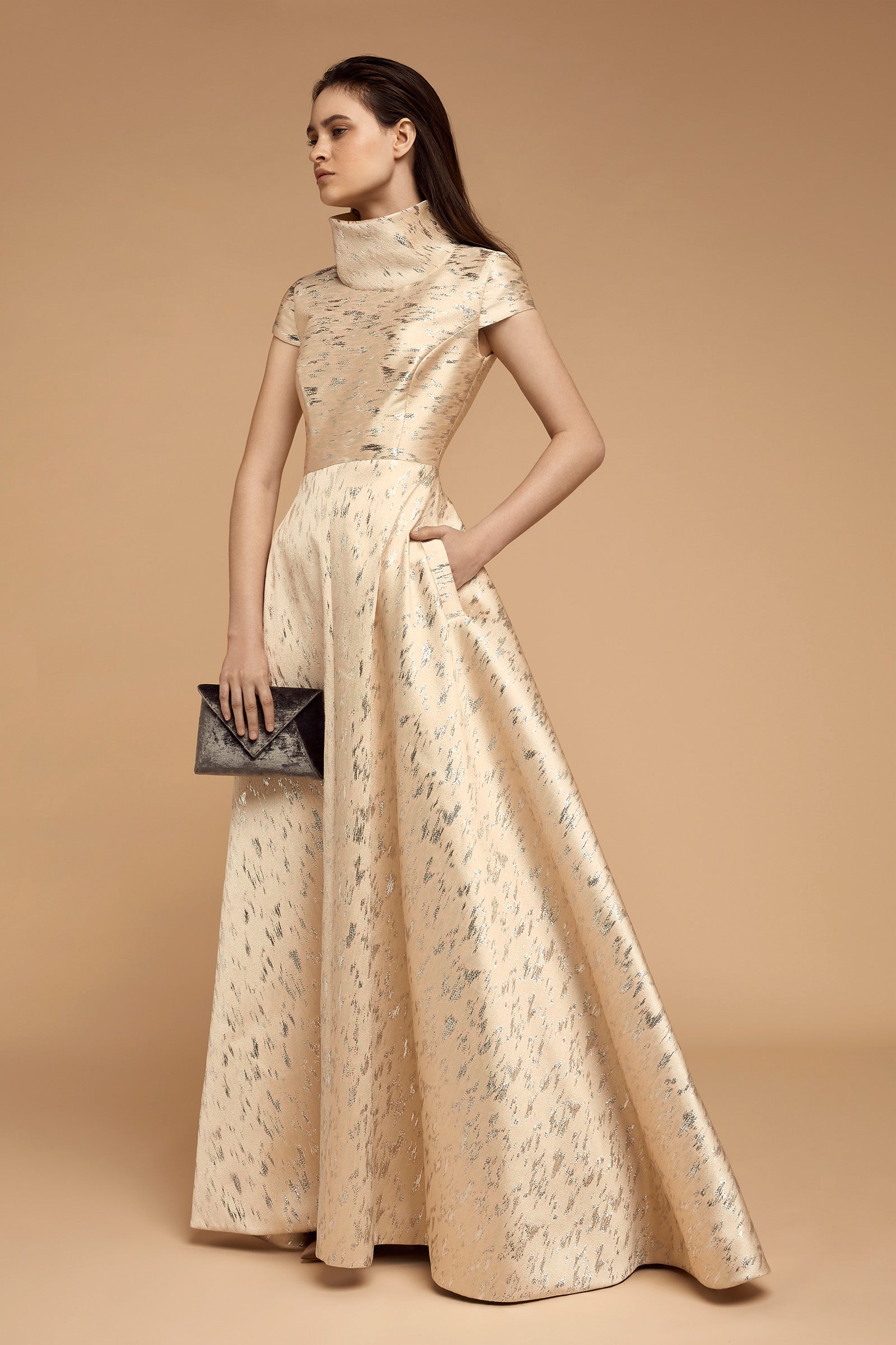 Blythe Long Gown Shattered Glass Jacquard Gold - Main Image