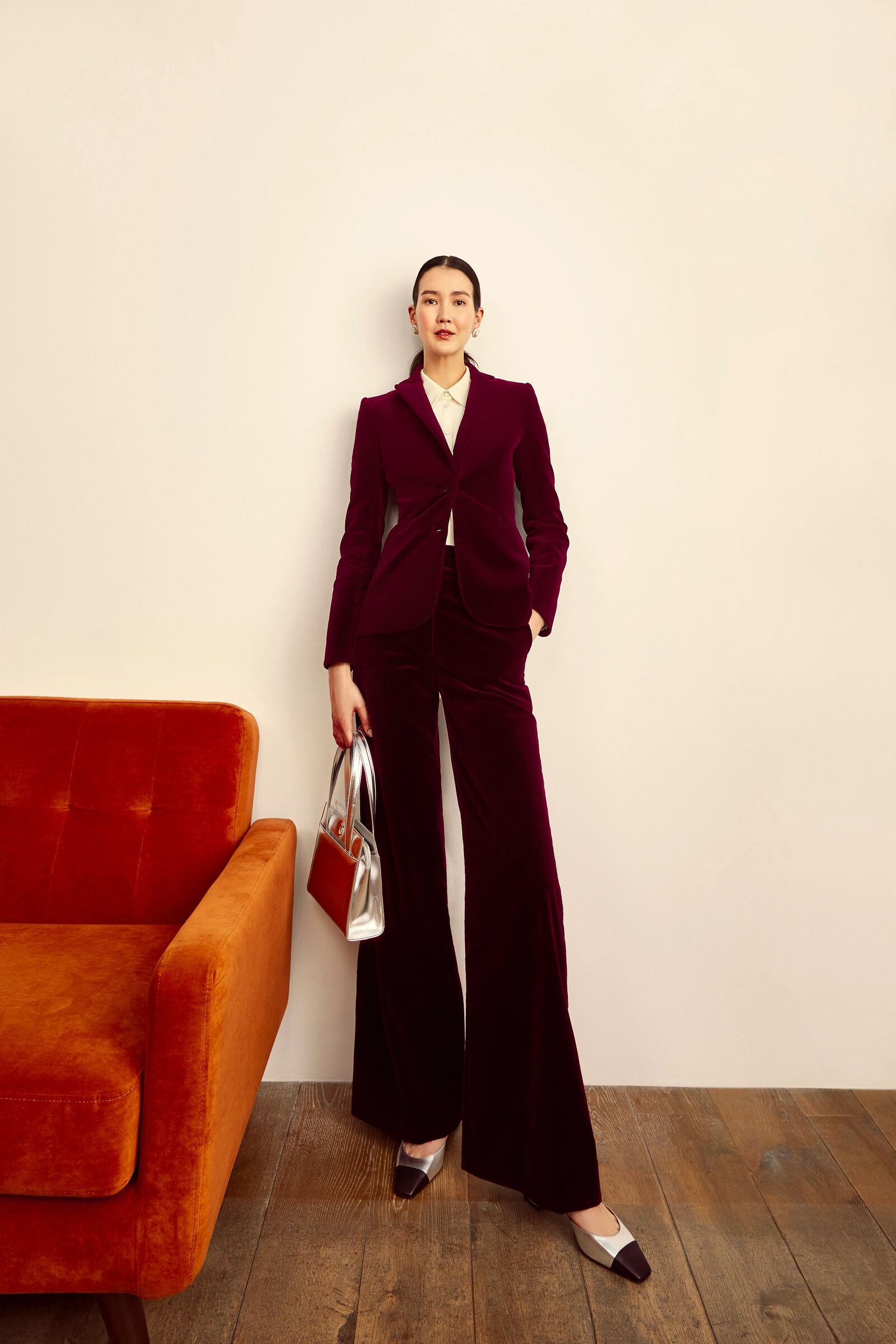 Burgundy Velvet Women's Velvet Pant Suit Burgundy Velvet