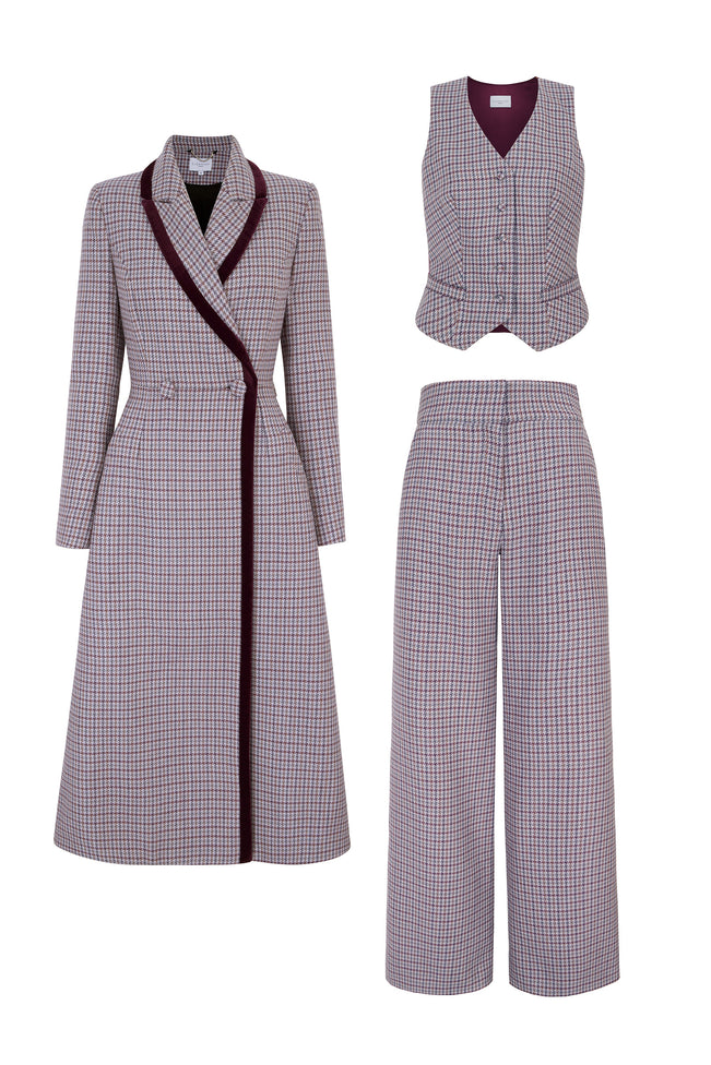 Houndstooth Checked 3 Piece Suit Heather