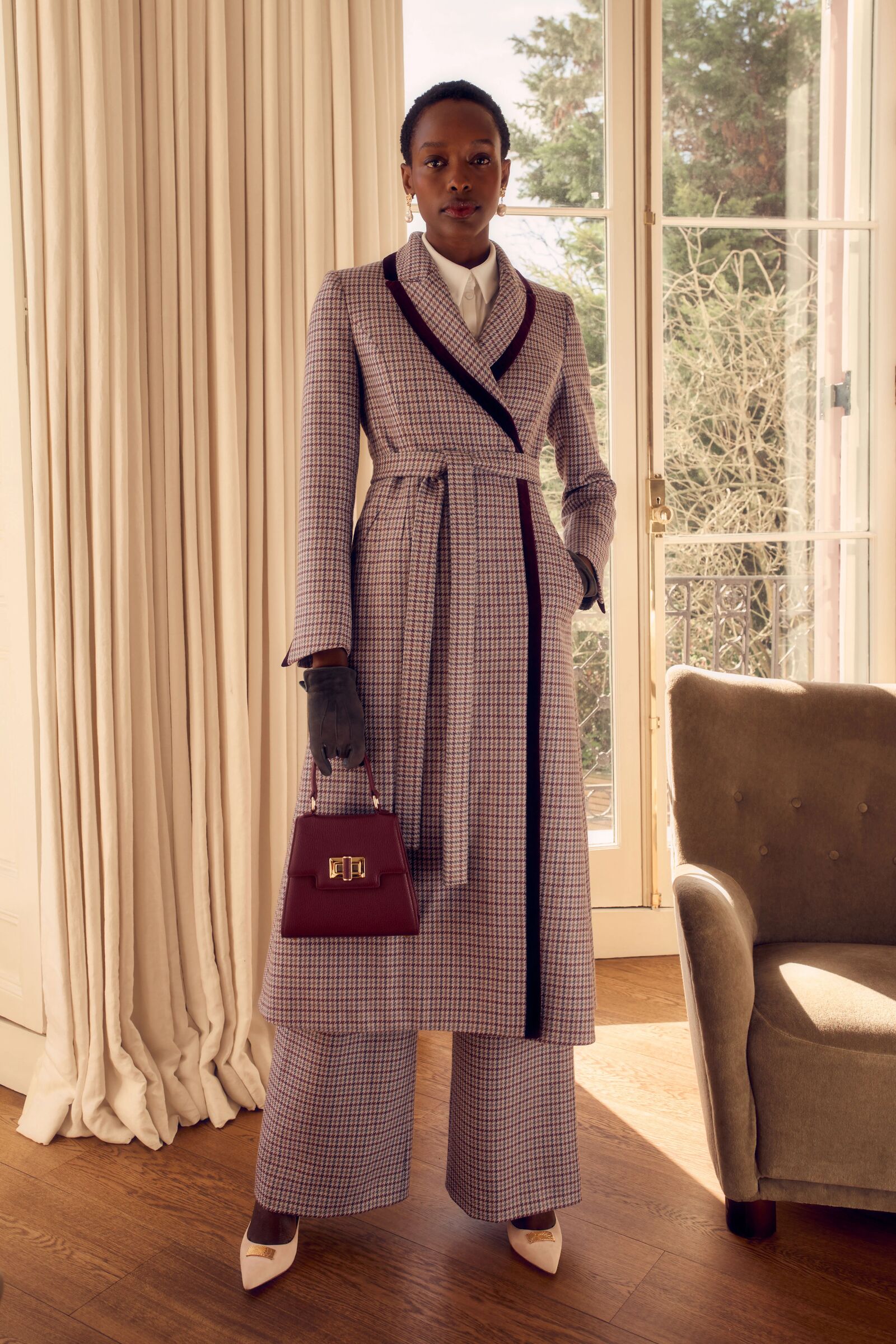 Suzannah London | Carlisle Coat Dress Houndstooth Tweed Heather