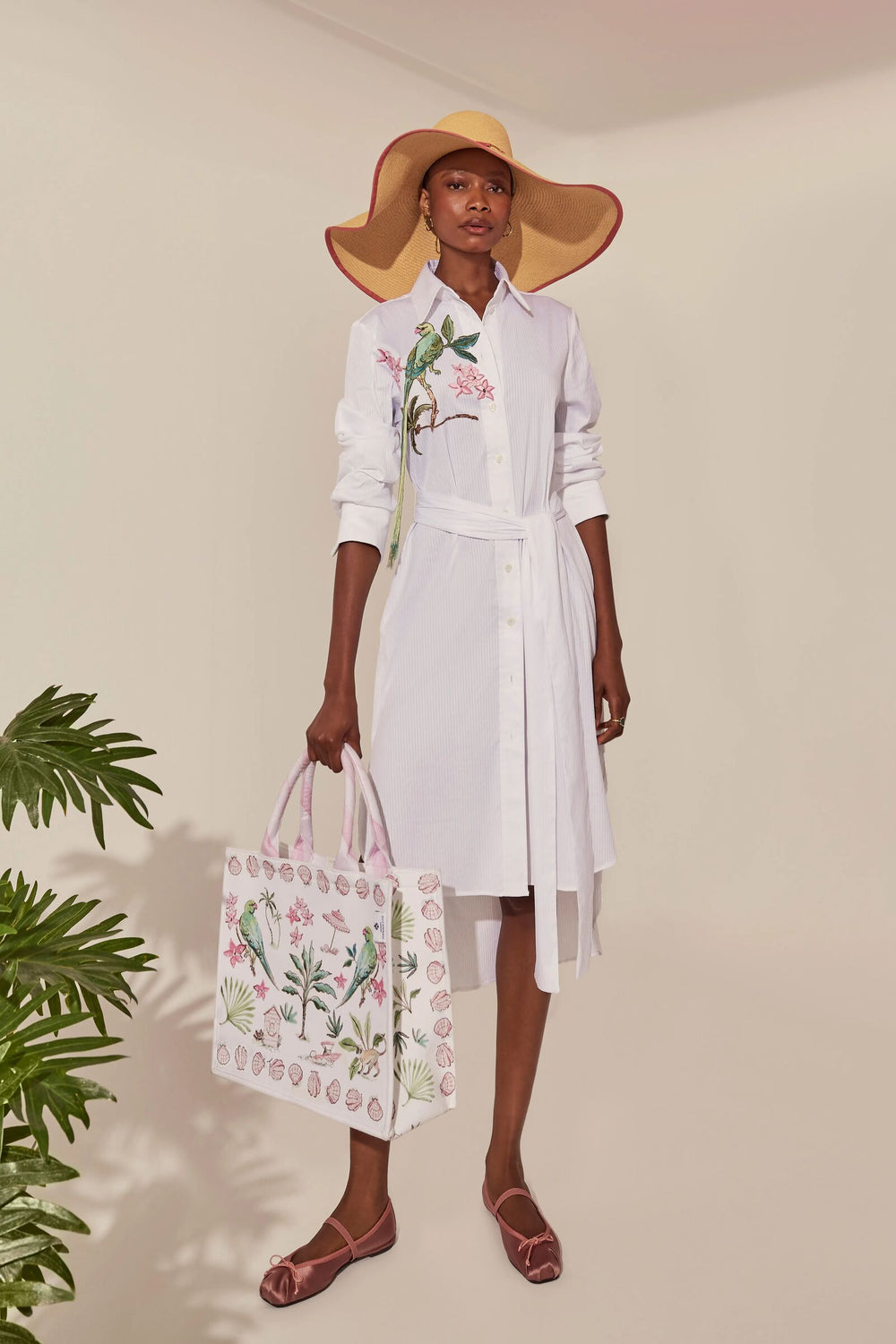 Load image into Gallery viewer, Cassie Embroidered Shirt Dress &amp; Bahamas Tote Set