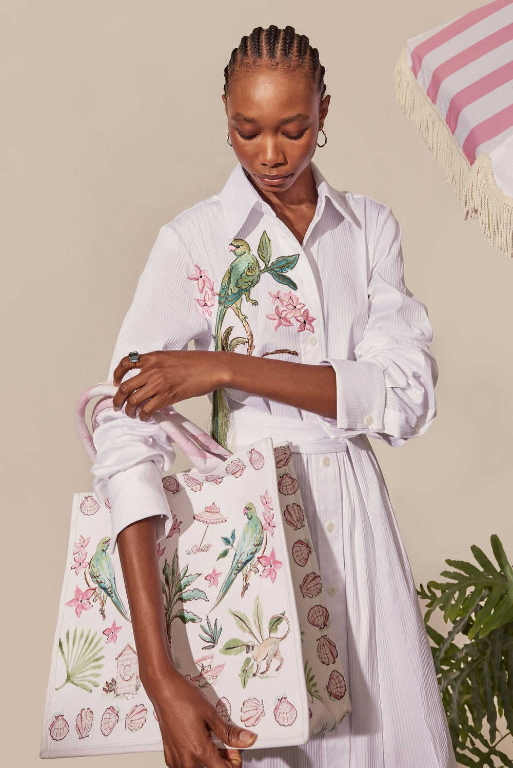 Load image into Gallery viewer, Cassie Embroidered Shirt Dress &amp; Bahamas Tote Set