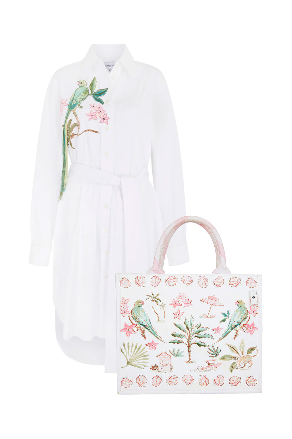 Load image into Gallery viewer, Cassie Embroidered Shirt Dress &amp; Bahamas Tote Set