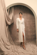 Load image into Gallery viewer, Corsage Tailored Wrap Dress Sequin Tweed