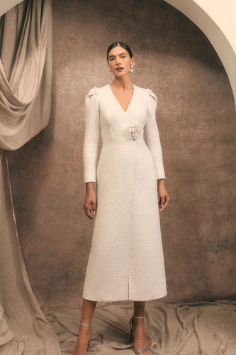 Corsage Tailored Wrap Dress Sequin Tweed