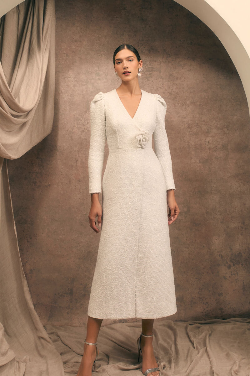 Corsage Tailored Wrap Dress Sequin Tweed